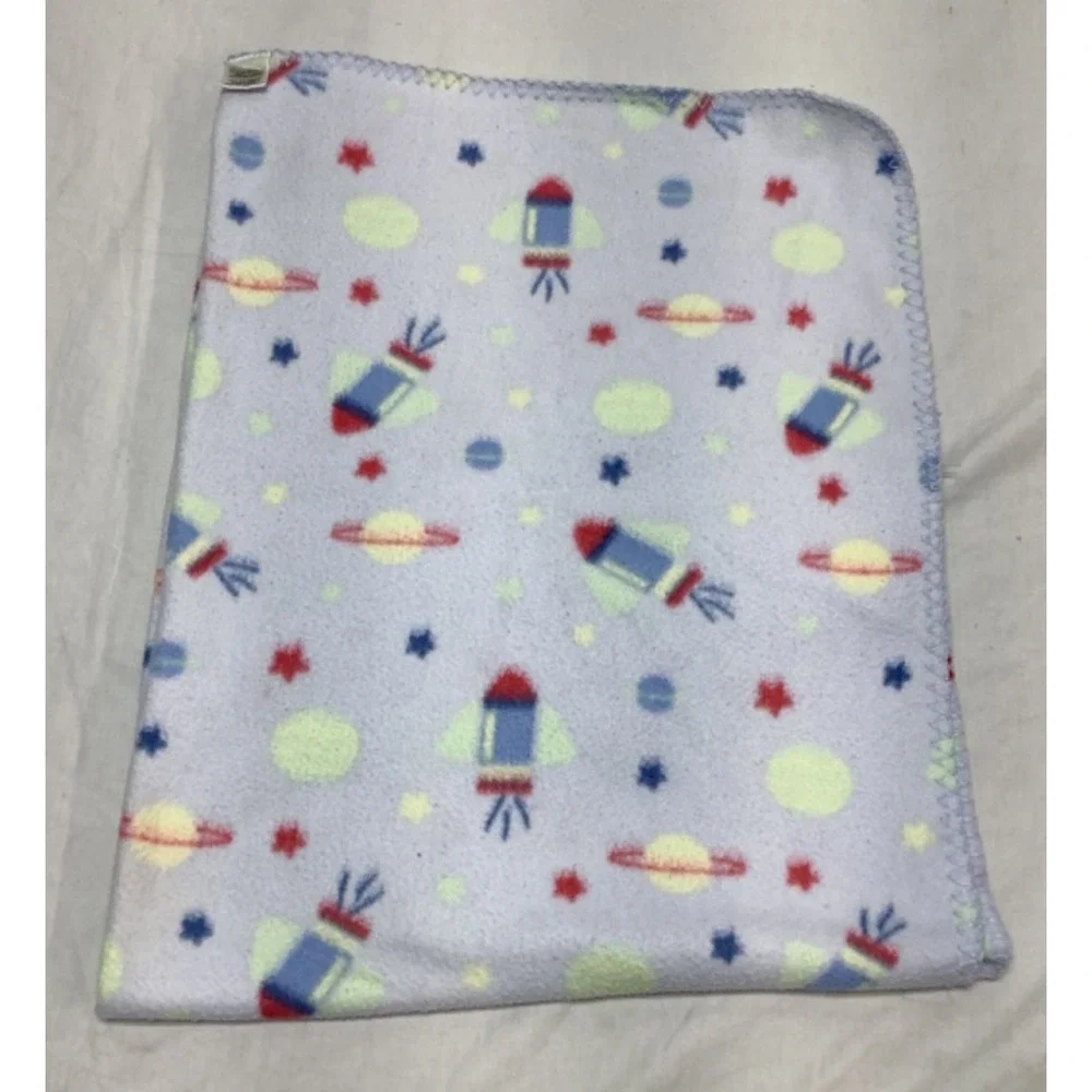 Circo Baby Fleece Baby Blanket Rockets Planets Stars Blue 30